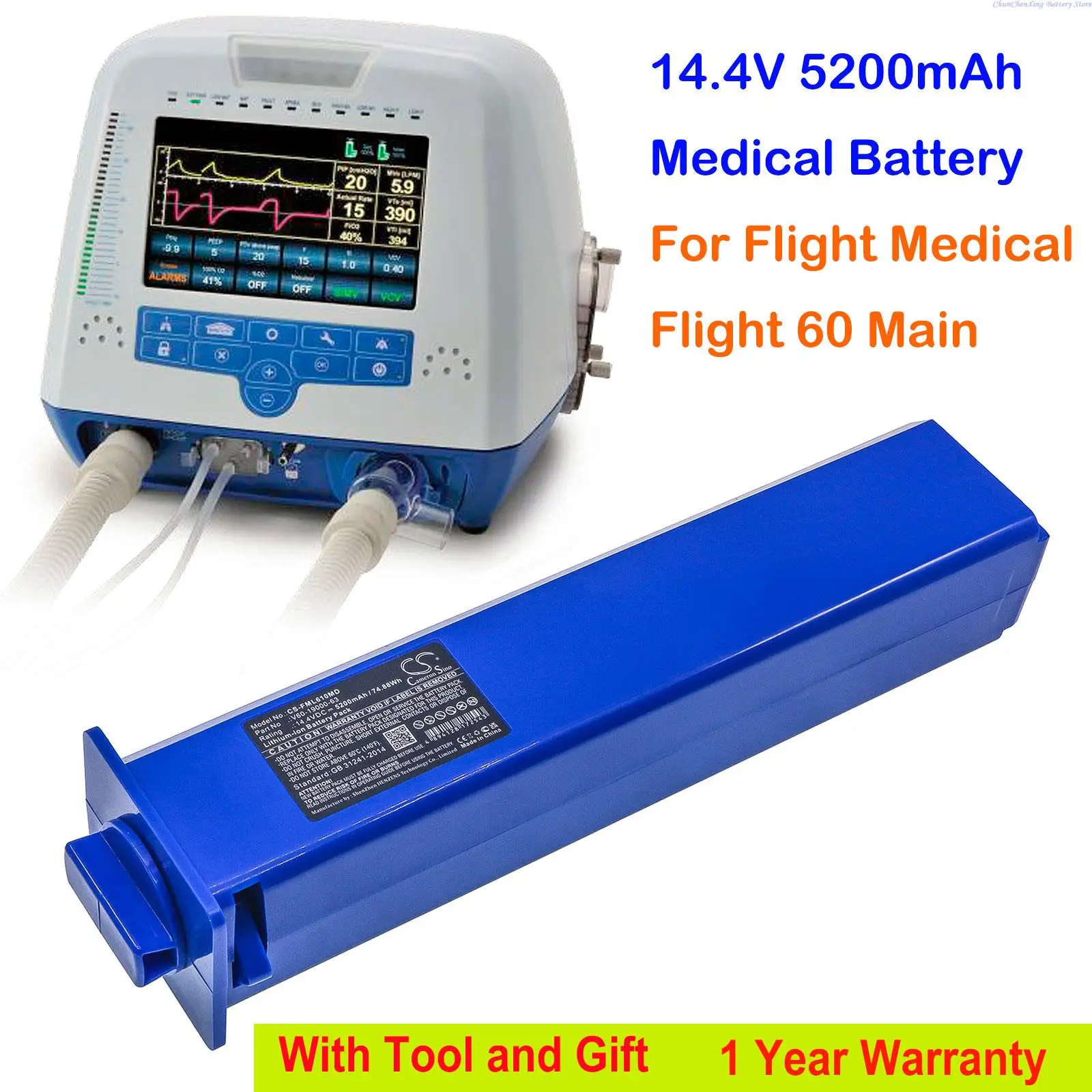 

Cameron Sino 5200mAh Medical Replacement Battery V60-19000-63 for Flight Medical Flight 60 Main +Tool and Gifts