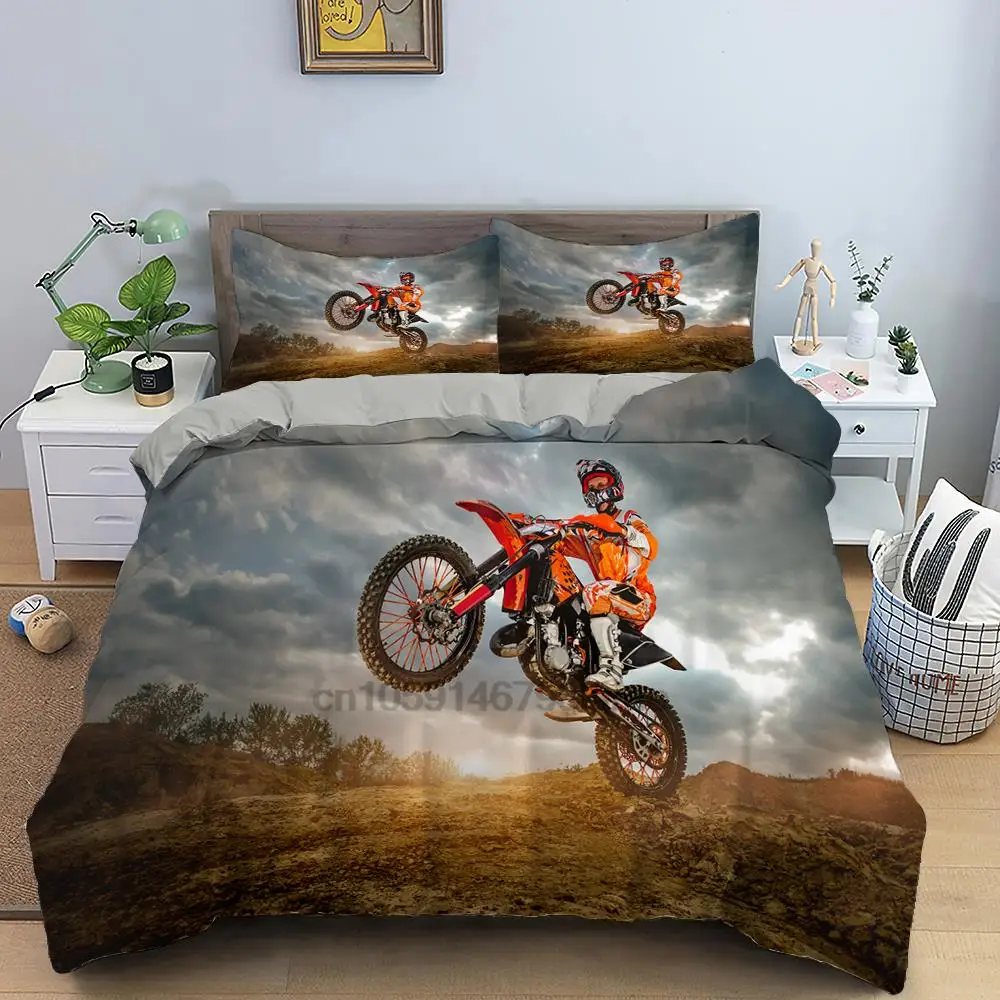 

Adventurous Motorcycle Bedding Sets Double Size Luxury Kids Duvet Cover Set with Pillowcase Adults Motocross Bed Sets