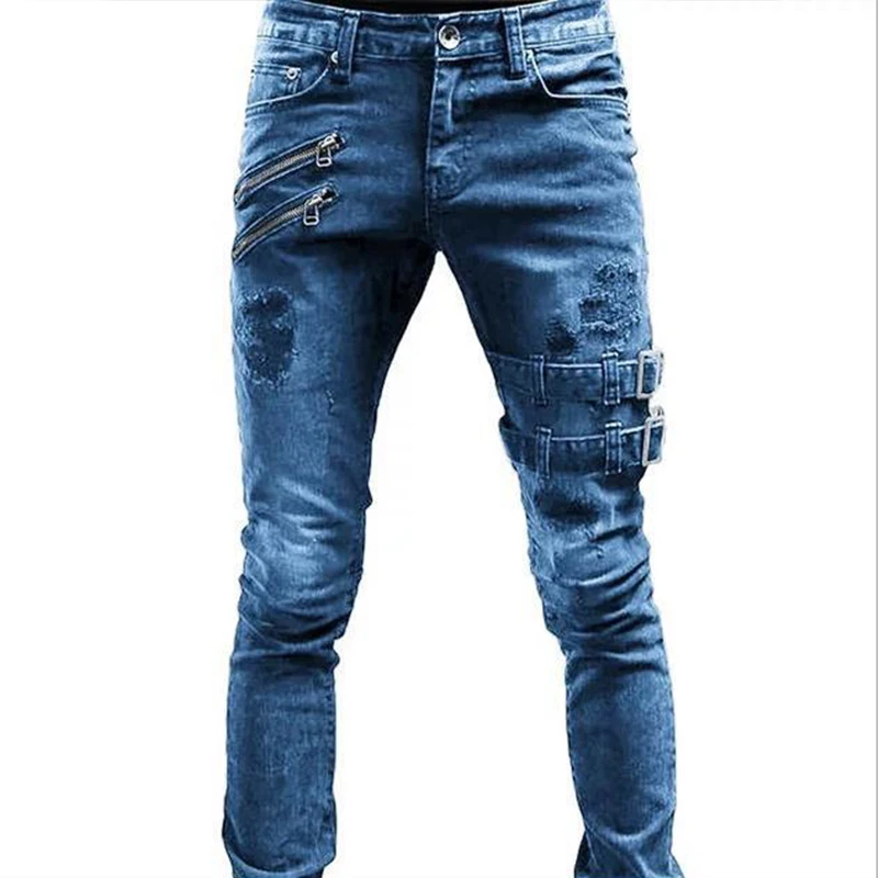 Jeans For Men Fashion Ripped Denim Trousers Biker Zipper Design High Quality Skinny Men's Pants Casual Stretch Calça Masculina