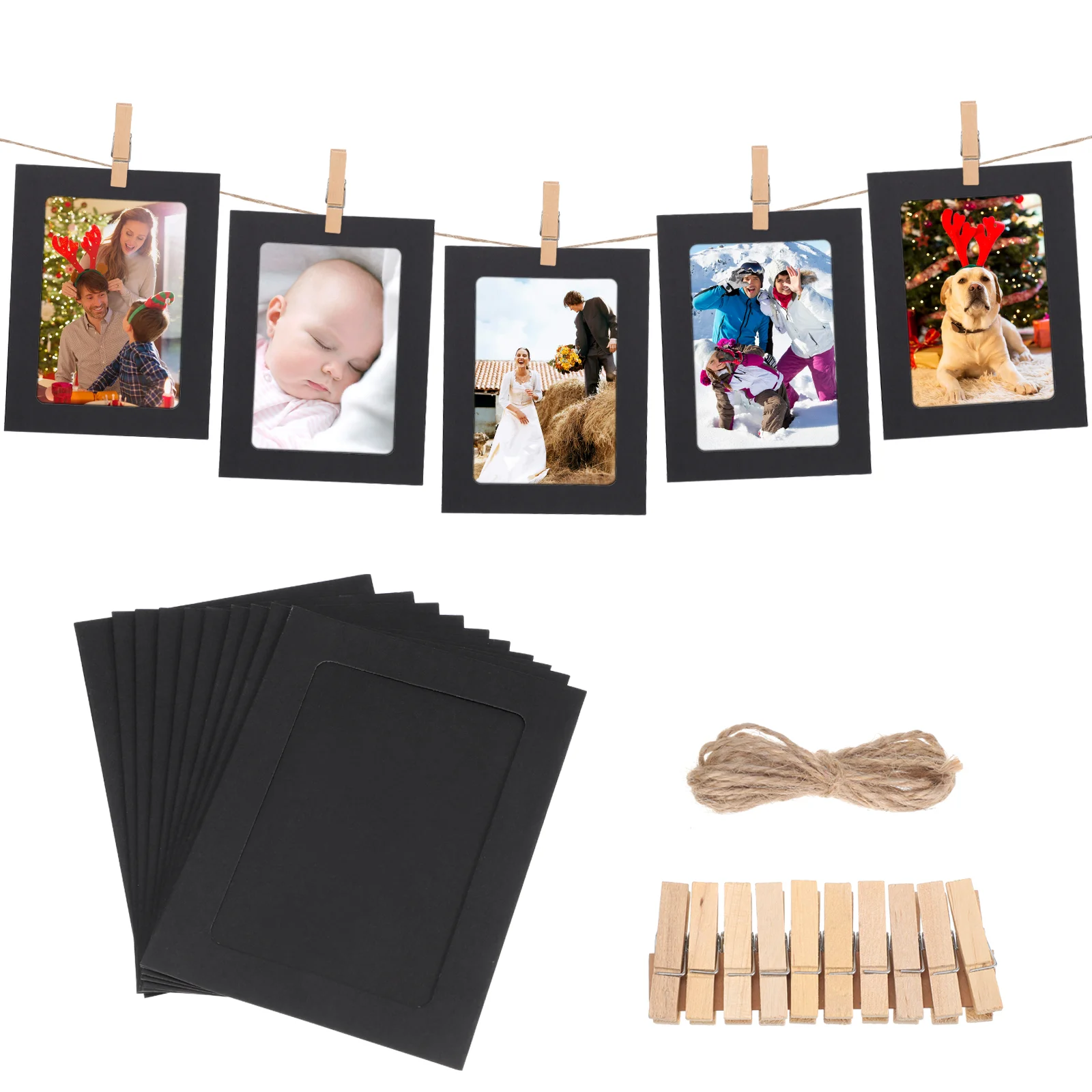 10 Pcs Cardboard Decorations Office Black Picture Frame Photo Collage Bamboo Wooden Paper