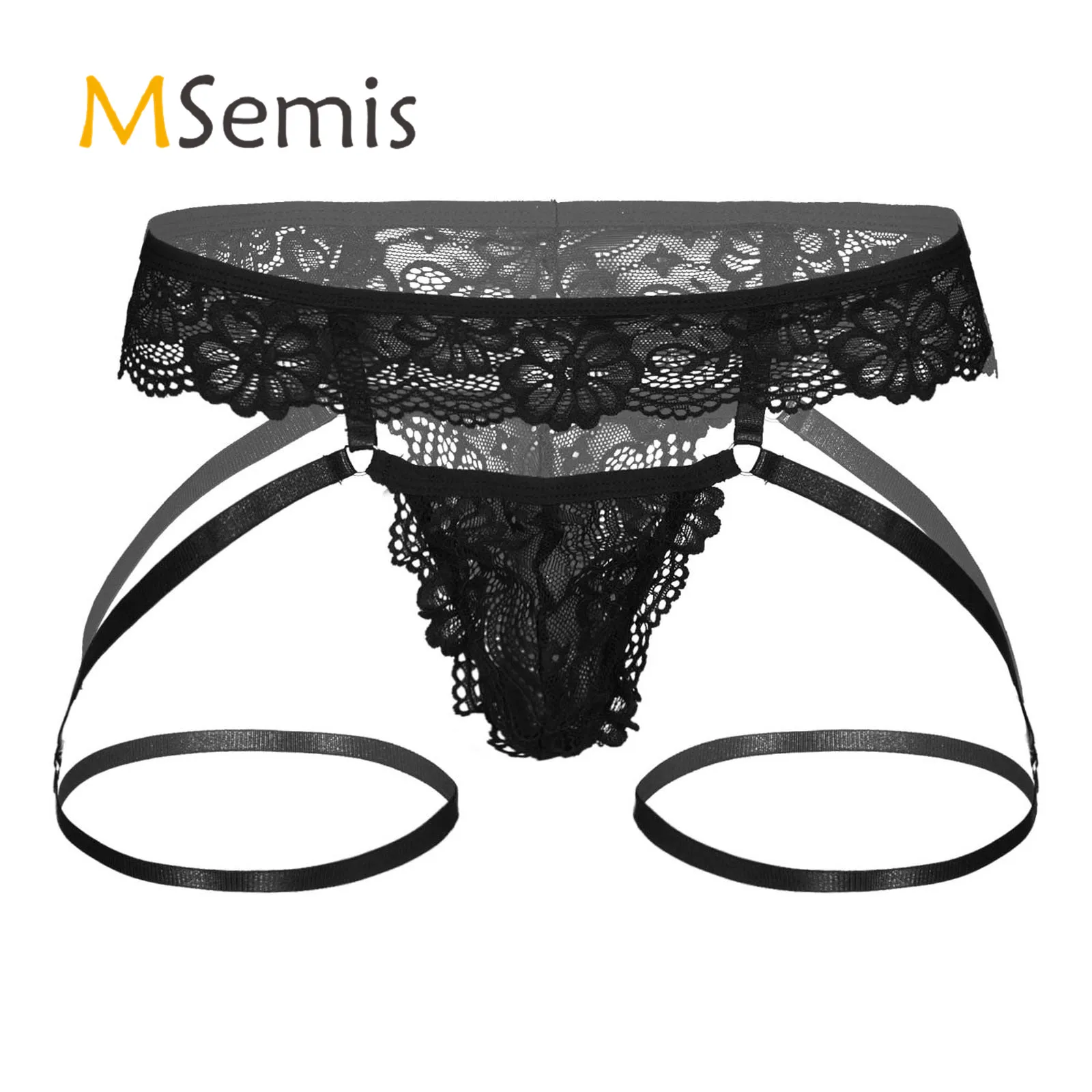 

Mens Lingerie G-string Sissy Underwear Low Rise Garter Belt Underpants Sheer Lace Bulge Pouch Thongs Sissy Briefs Panties