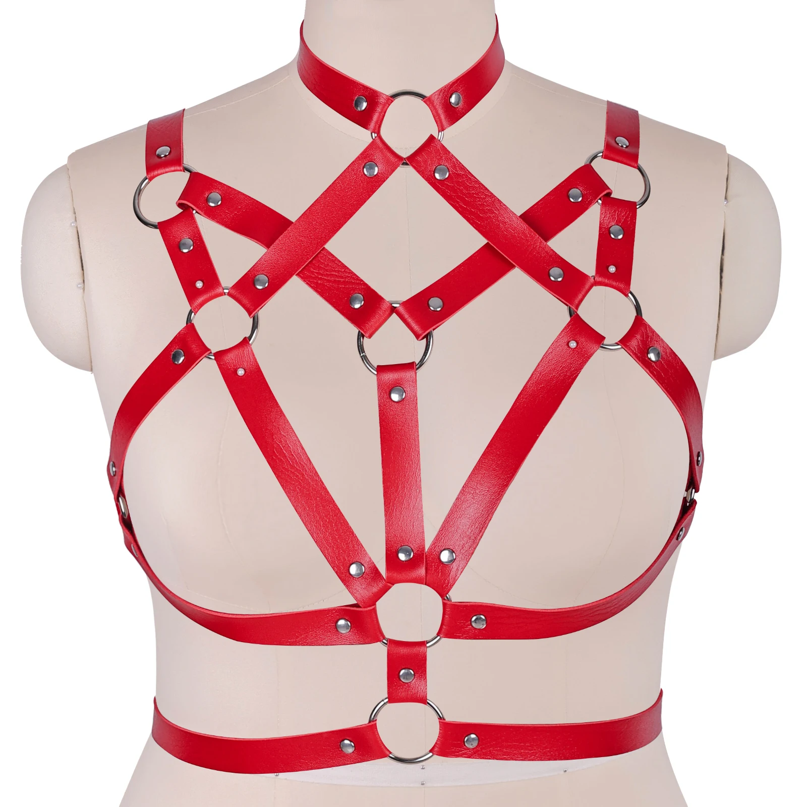 

Fetish Sexy Lingerie Bra Body Harness Belt Pastel Goth Learther Crop Top Cage Bra Cage Bondage Body Harness Rave