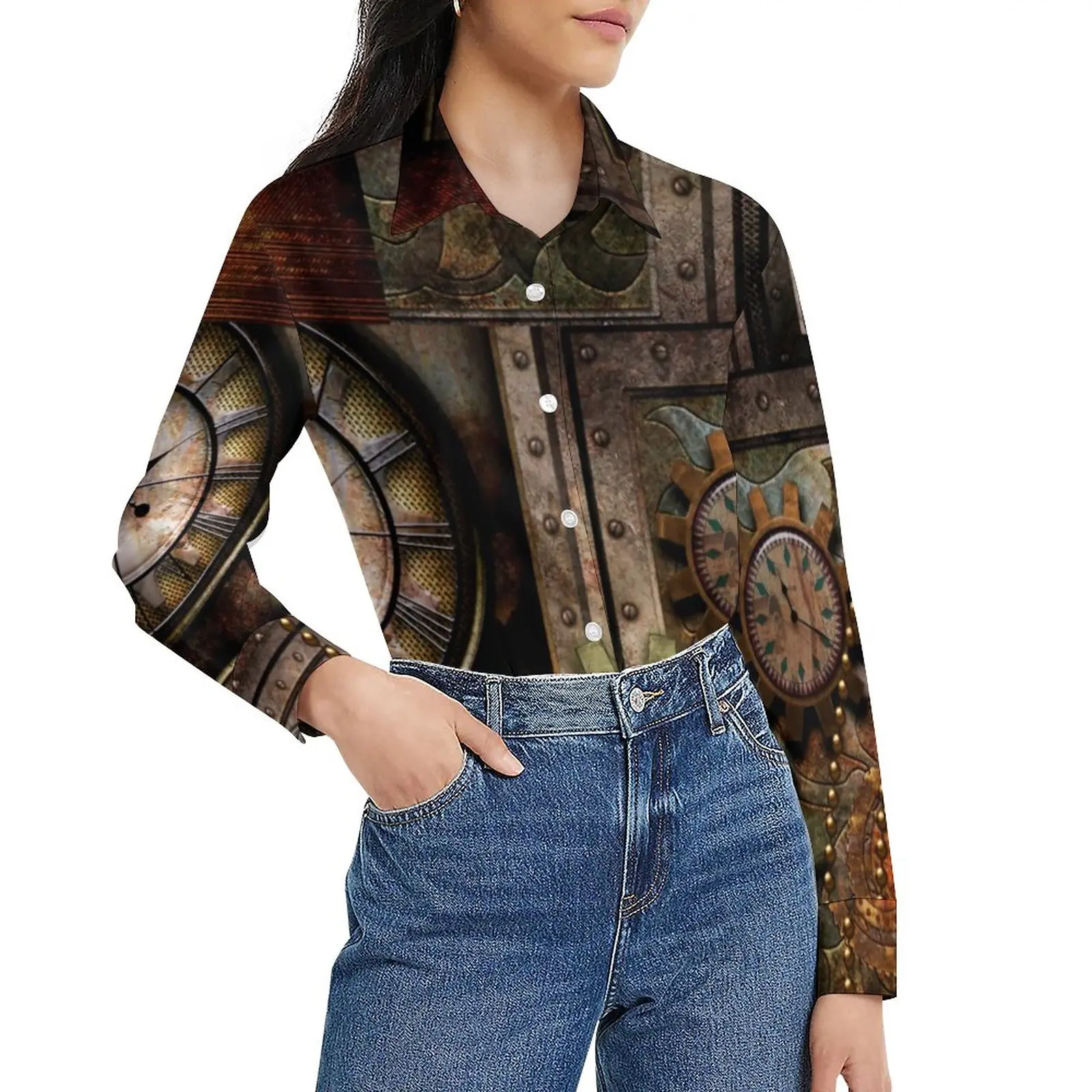 

Wonderful Steampunk Blouse Vintage Print Vintage Design Blouses Female Streetwear Shirts Autumn Long Sleeve Oversized Top