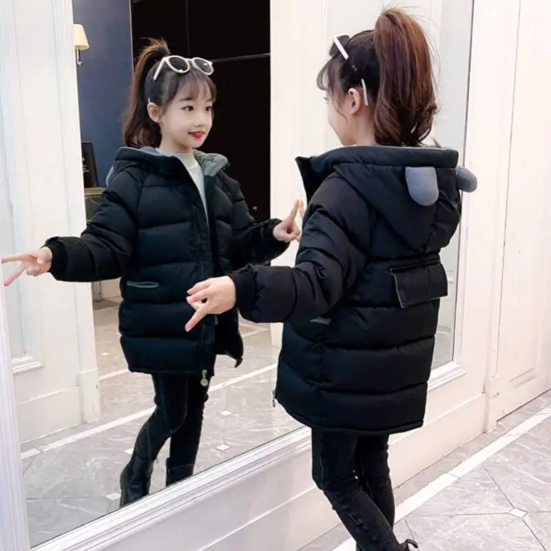 

Baby Girls Winter Jackets Fashion Cotton Padded Hooded Parka Children Thicken Warm Outwear Girls Clothing Cute Kids Coats