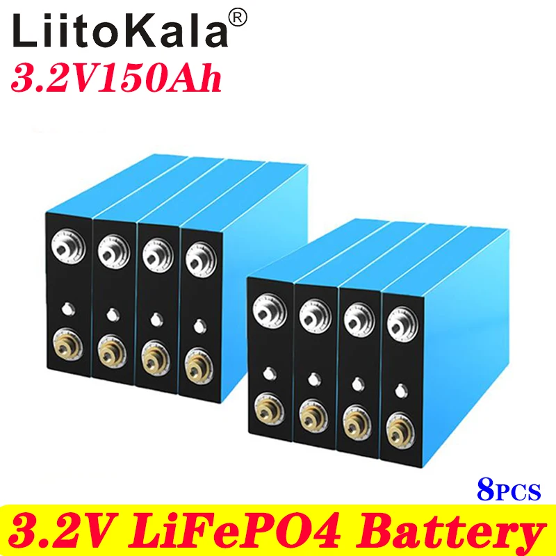8 pces liitokala 3.2v 150ah lifepo4 bateria pode formar 12v 24v bateria de lítio-ferro fósforo pode fazer barco bateria de carro