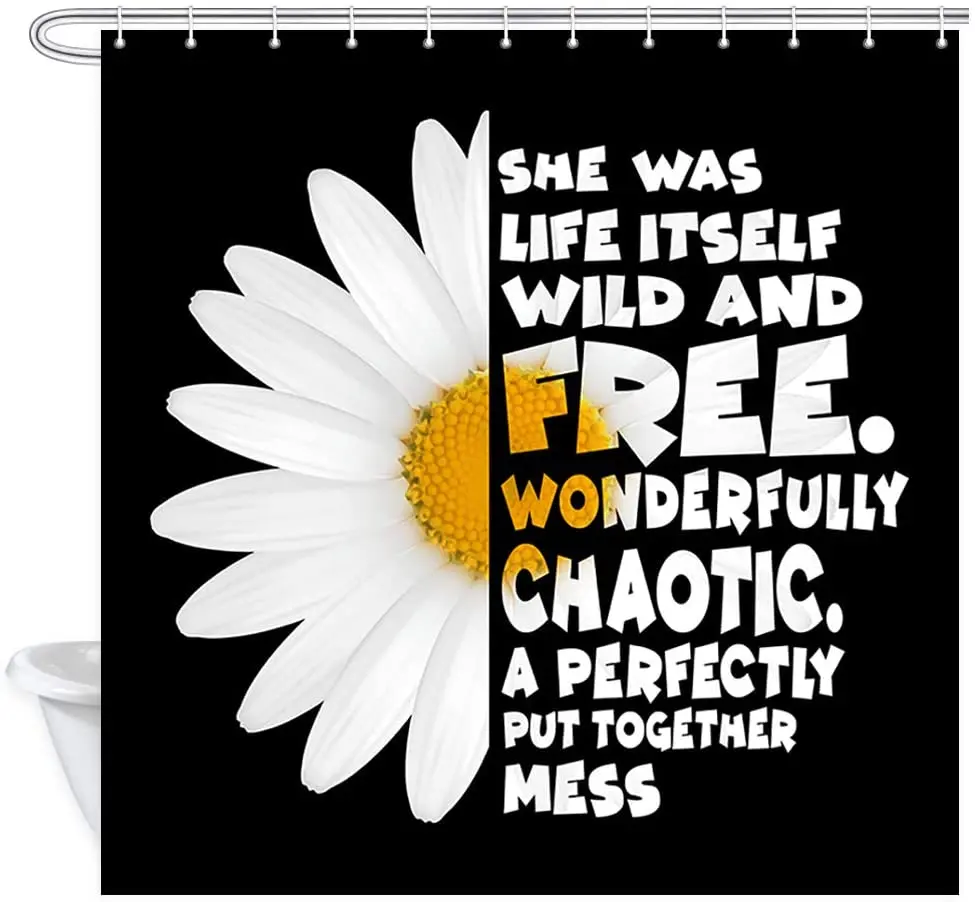 

Занавеска для душа с цветами маргариток, белые маргаритки, искусственные слова, ткань из полиэстера, занавеска для ванны, набор с крючками