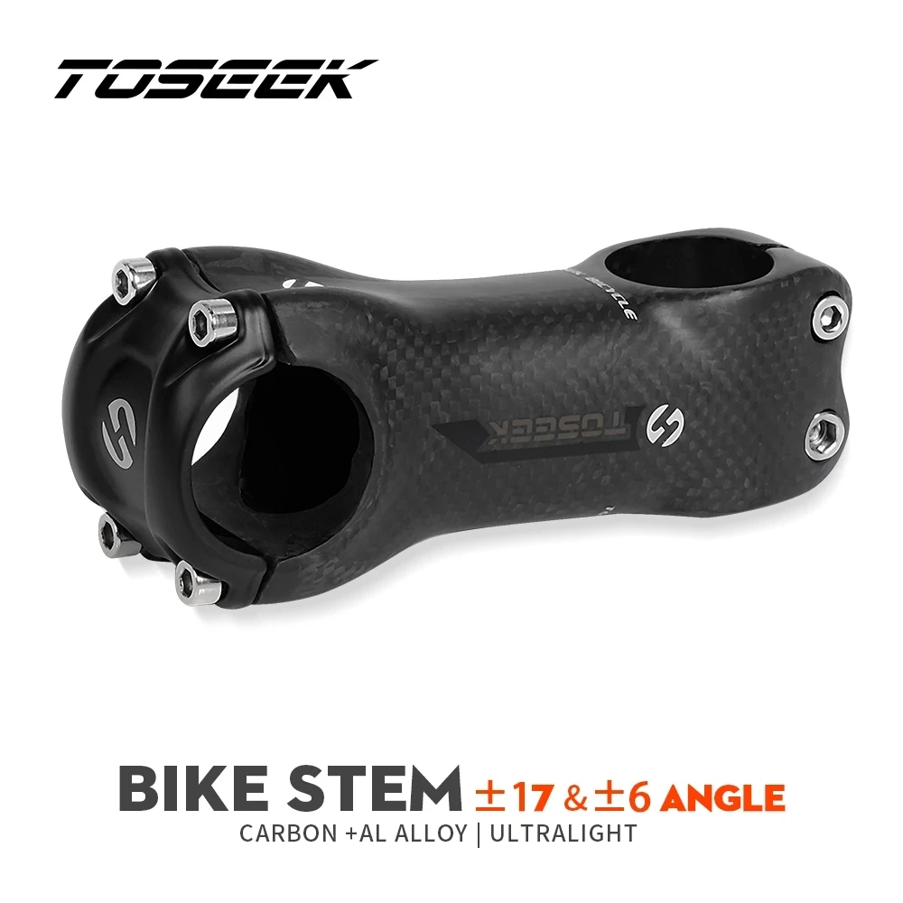 

TOSEEK Full 3K Carbon Fibre Bike Mountain Road Bicycle Stem Bike Parts Angle 6 / 17 Degrees Cycling MTB Parts Handlebar 31.8mm