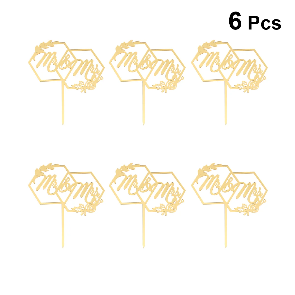 6PCS Valentines Day Hexagon Cupcake Toppers Wedding MR&MRS Cake Picks Propose Party Supplies for Marriage