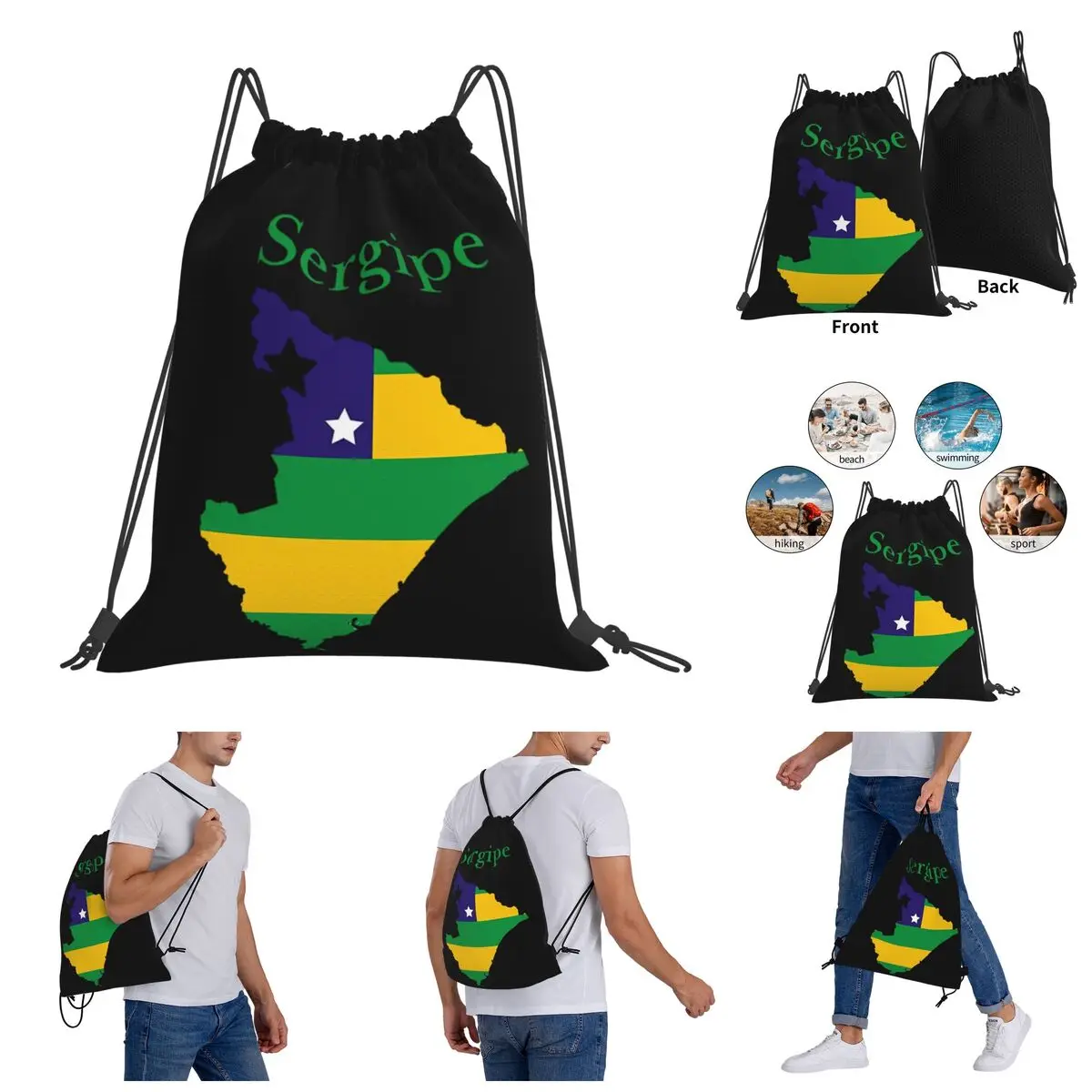 

Sergipe State Map Flag Brazil Drawstring Bags Gym Bag Vintage Backpack Geeky Rucksack