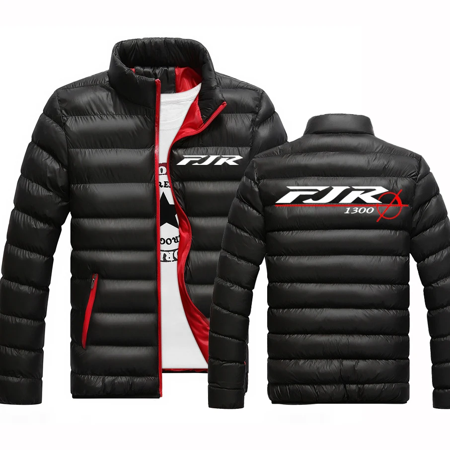 

2023 New Autumn Winter FJR 1300 MOTORCYCLE Logo Print Warm Stand Collar Down Coat Men's Solid Color Zipper Popular Padded Jacket