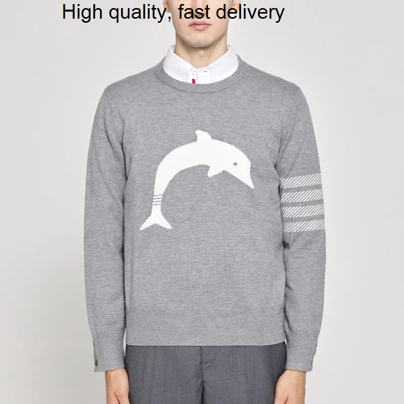 

THOM Sweater TB Jacquard Knitted Dolphins Shirt Autumn Winter Pullover Top for Men and Women High Quality Crew Neck TB Coat