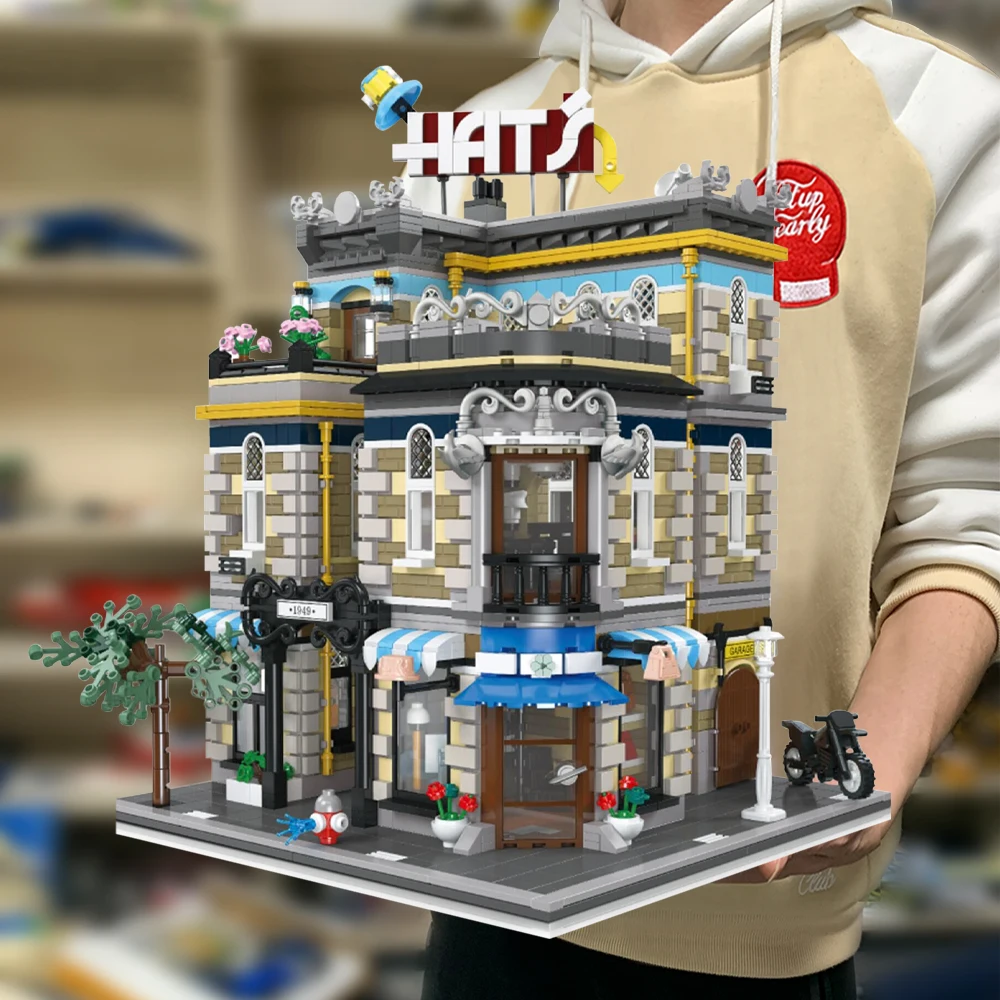 

Креативные экспертные идеи для города, улицы, магазина шляп, 3140 шт., Moc модульный конструктор, модель домика, игрушки, сад, центр, PetShop