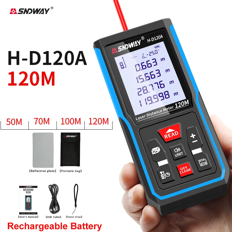 

SNDWAY Laser Distance Meter 40M 60M 80M 100M Rangefinder Trena Laser Tape Range Finder Build Measure Device Ruler Test Tool