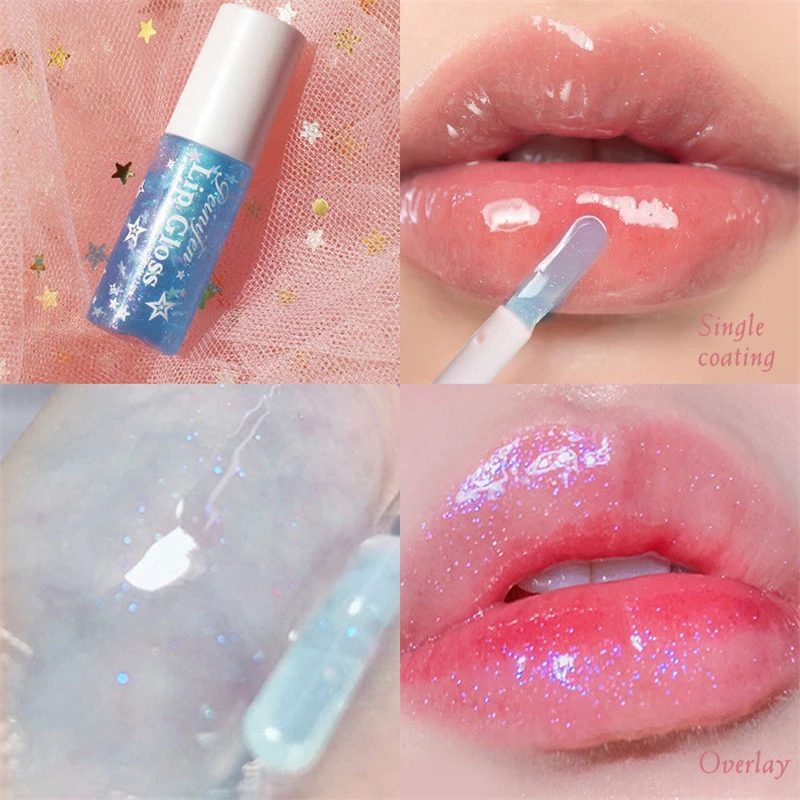 

Baby Blue Mirror Clear Lip Gloss Pearly Seductive Lip Glaze Glitter Lips Long Lasting Waterproof Jelly Toot Lip Oil Balm Makeup