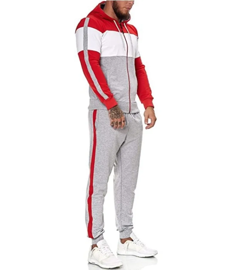 2023 Spring Autumn Men's Hooded Sports Sweater Suit Fashion Men Personality Color Matching Cardigan Casual Sweater Male Set