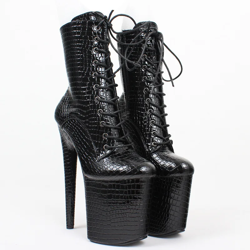 

Python Pattern High Heel Nightclub Sexy 20Cm Pole Dance Shoes Laced With Large Size Modern Boots Platform Stripper Heels Fetish