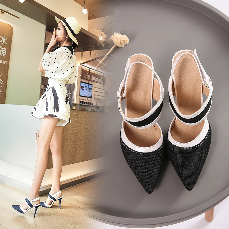 Европейские и американские женские туфли на высоком каблуке из джинсовой ткани