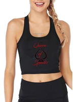 queen of spades red and black design slim fit tank top womens personalized customization yoga sports training crop tops