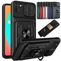 huikai for oppo realme c11 8 pro c20 c21 max case card holder slide camera a94 a74 a54 a53 a16 ring stand armor kickstand cover