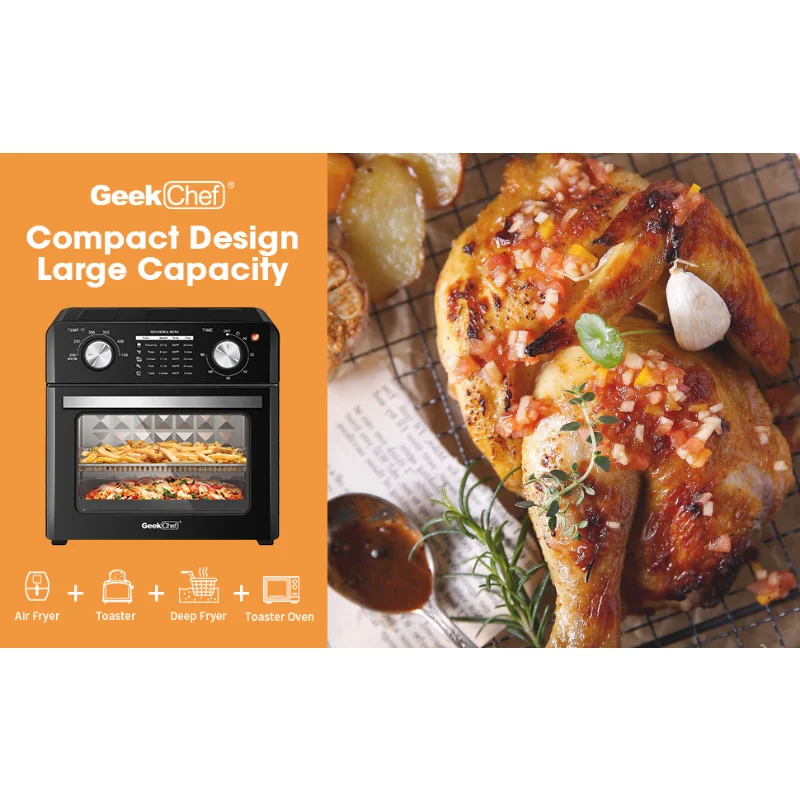 

[Flash Deal]Geek Chef Air Fryer 10 Quarts Toaster Oven 4-piece Toaster Air Fryer Oven Heat Bake Toast Bake Air Fryer Oil Free