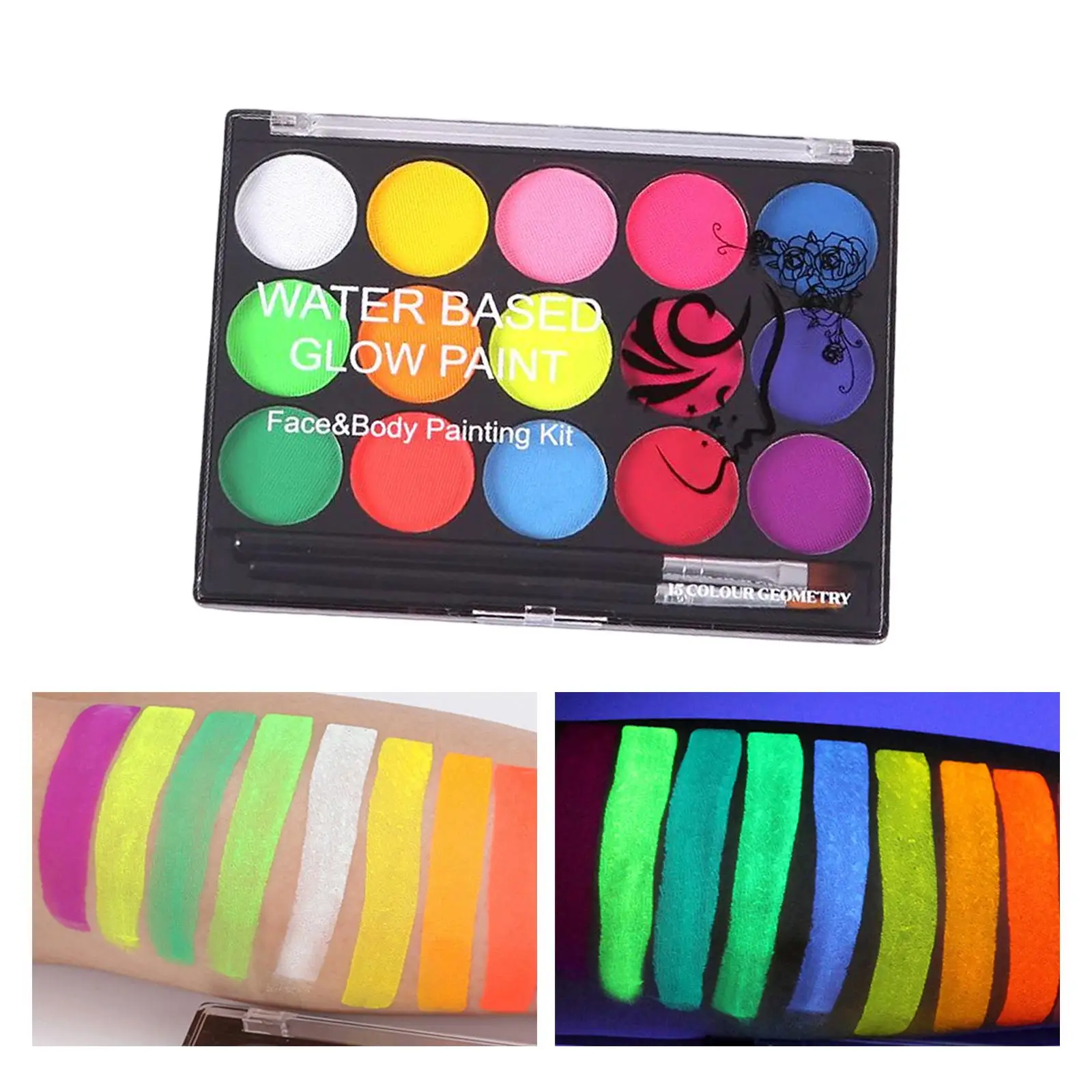 Многоцветный пигмент для лица Professional с кистью светящаяся водорастворимая