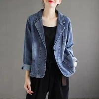 womens blazer denim jacket korean fashion retro coat office lady streetwear designer leisure pocket spring autumn tops new za