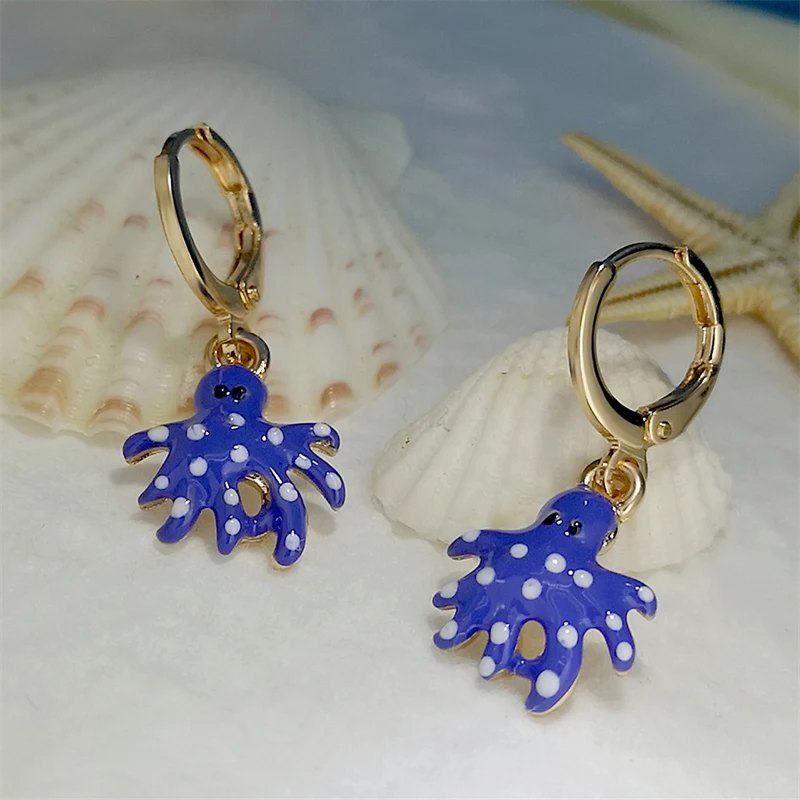 

WeSparking EMO Gold Plated Huggie Earrings Blue Starfish Charm Dangle Earrings For Women Free Shipping Items Fashion Jewelry