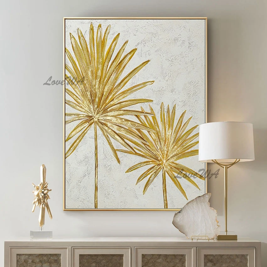 

Golden Leaves Abstract Home Entrance Decoration Abstract Textured Oil Painting Gold Foil Acrylic Wall Art On Canvas Modern Mural