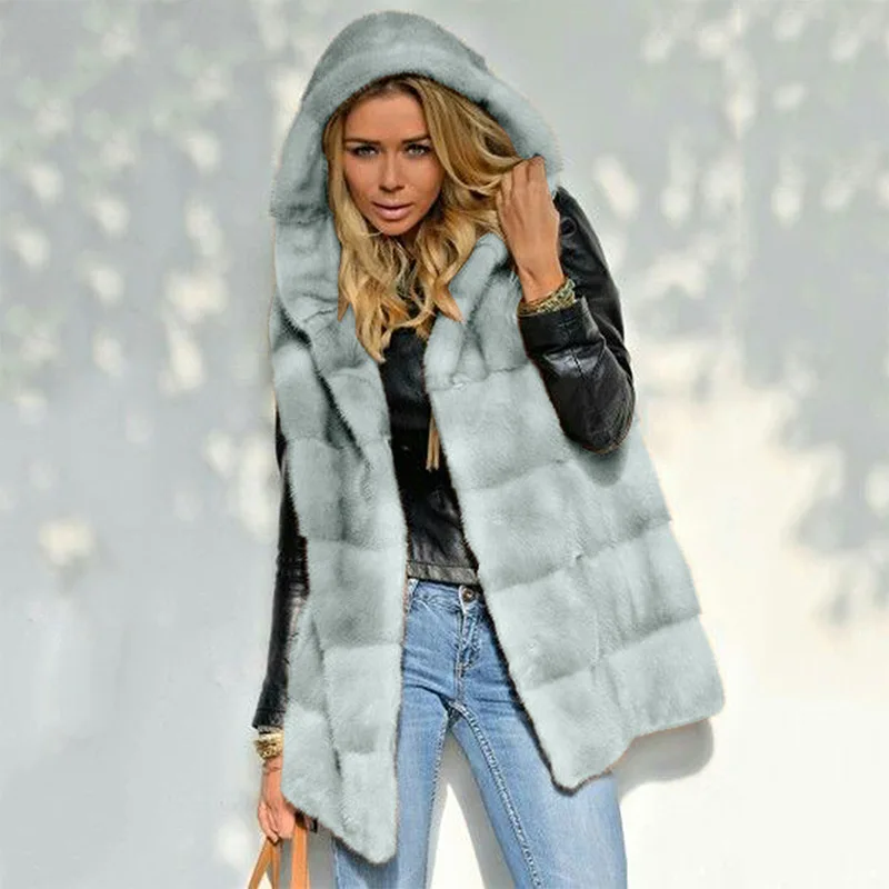 Fur Vest Coat Women New European and American Mid Long Solid Color Loose Plush Vest In Autumn and Winter Jacket Wome