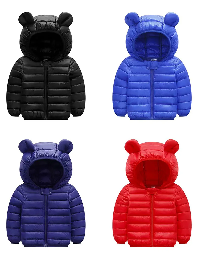 

Cute Baby Girls Winter Clothes Kids Light Down Coats with Ear Hoodie Spring Girl Jacket Toddler Children Clothing for Boys Coat