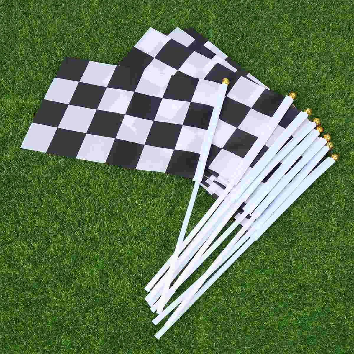 

50pcs Mini Race Flags Checkered Hand Flag for Nascar Tiny Car Racing Flags (Black White)