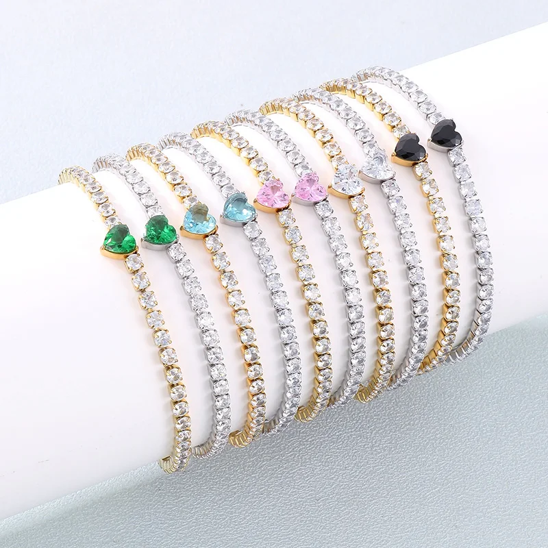 

Elegant Muticolor Heart Crystal Rhinestone Bracelet For Women Gold Silver Color Stainless Steel Bangle Mujer Wedding Party Jewel