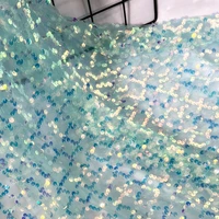 polyester embroidery curtain diy fabric background sequin fabric 5mm green sequin lace fabric