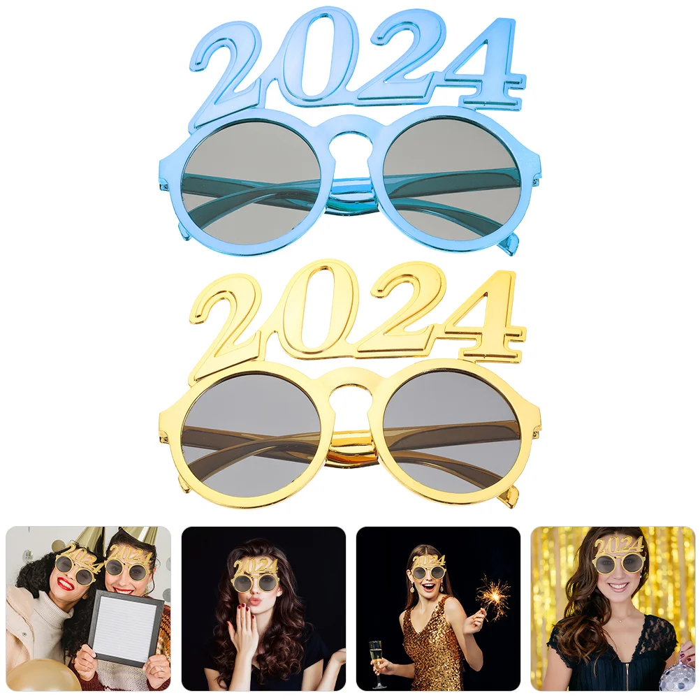 

2pcs New Year's Eve Decoration 2024 Photo Props New Year's Eve Plastic Glasses Accessories