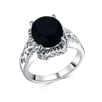 classical hollow oval black zircon ring for women engagement party wedding female rings jewelry hand accessories size 6 10