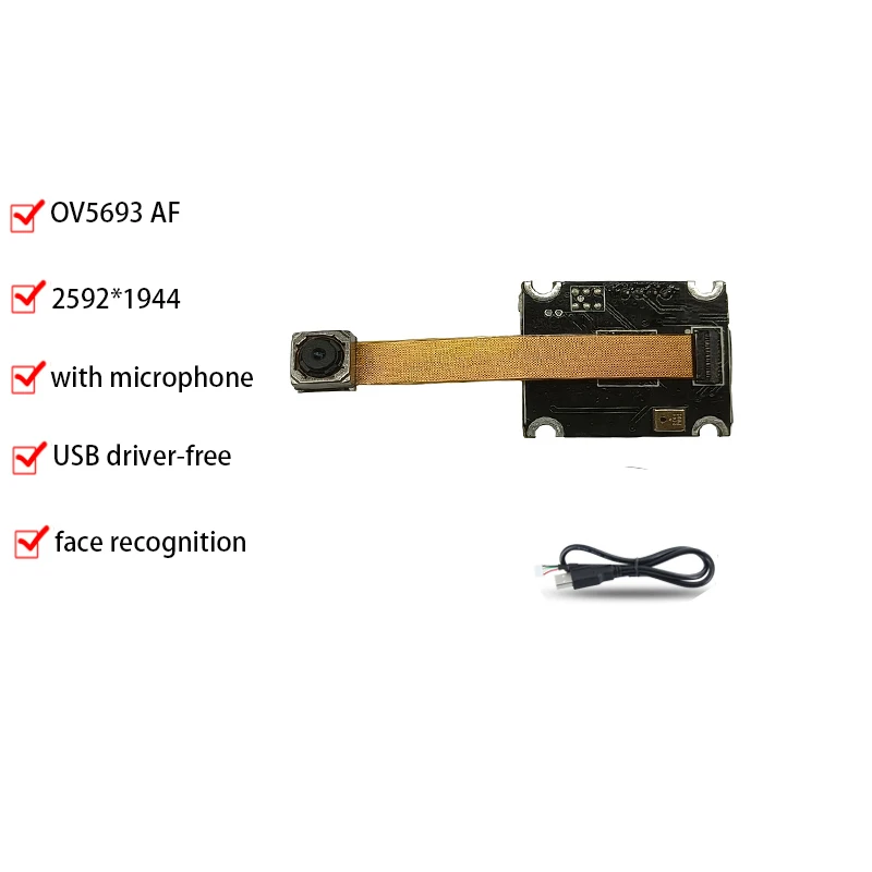 

2592 x 1944 5MP CMOS OV5693 AF 77° 30FPS USB Camera Module With Mic MJPEG, YUY2