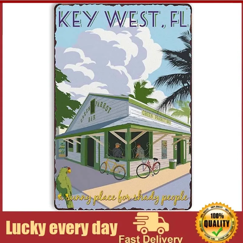 

Lsign Key West Green Parrot Wall Decoration Bar Kitchen Garage Home Decor Metal Tin Sign room decoration men wall decor