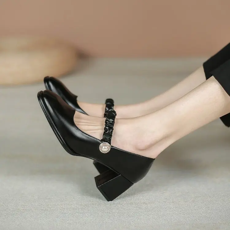 

Women's shoes spring and summer French high-heeled shoes with thick heel Mary Jane women's shoes fairy style single shoes