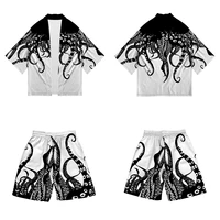 plus size octopus print 2022 summer loose japanese streetwear cardigan men set harajuku kimono suit pants design shirts yukata