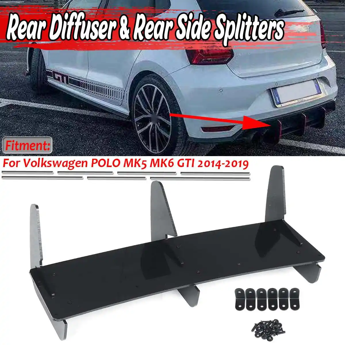 

Car Rear Bumper Diffuser & Rear Side Splitters Lip Spoiler Protector For Volkswagen For VW For POLO MK5 MK6 GTI 2014-2019