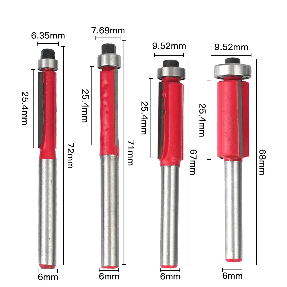 4Pcs 6mm Shank Router Bit Flush Trim Router Bit For Wood Tungsten Carbide CNC Milling Cutter Woodworking  Rotary Tools