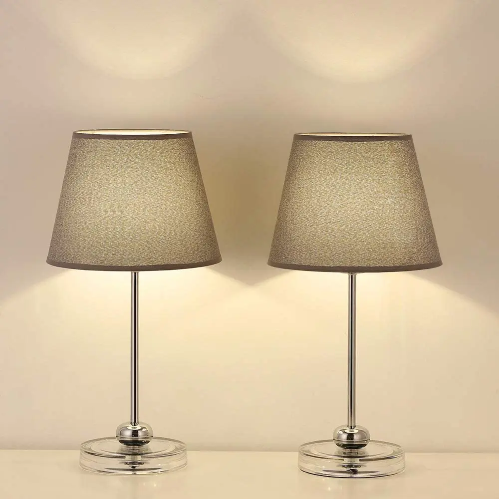 

Modern Silver Bedside Lamp with Acrylic Base Set of 2