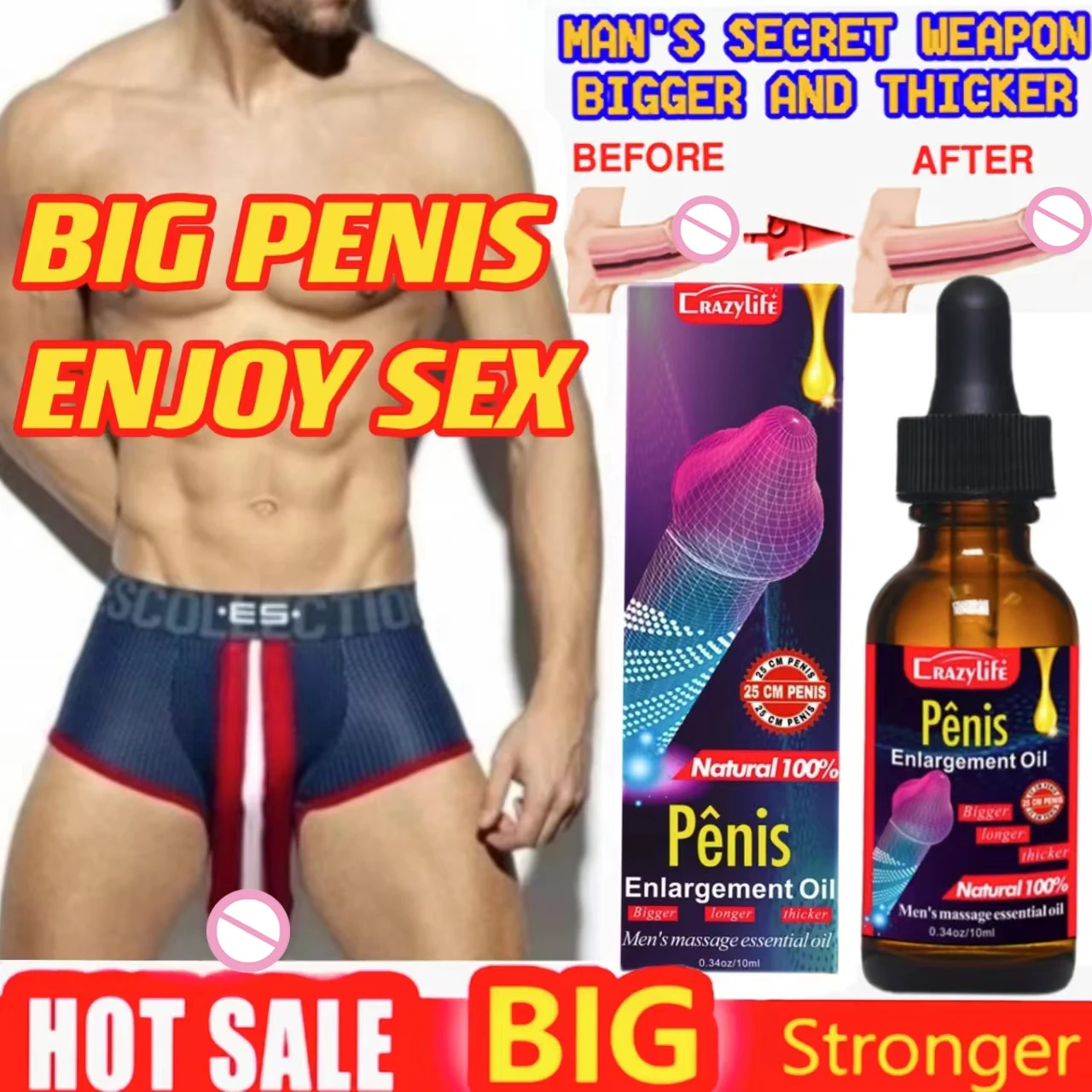 Penis Permanent Thickening, Growth Enlargement Massage Men's Cock Erection Lubricant Lncrease XXL Plant Extracts  Massage Oil