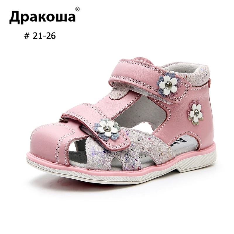 

APAKOWA Girl Summer Sandal Closed Toe Breathable Toddler Beach Sandals Arch Support Design Kids Corrective Shoes