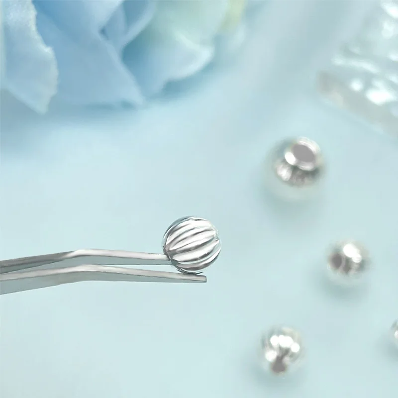 3/4/5/6/8MM 925 Sterling Silver Watermelon Striped Beads Loose Spacer Beads For Bracelet Necklace Accessories Jewelry Making DIY