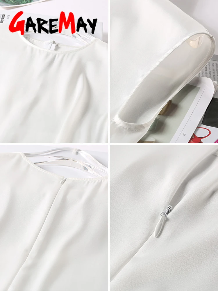 Khaki Women's Elegant Blouse Office Tunic Satin Silk Blouse Basic Tops White Summer Chiffon Blouses for Women 2023 images - 6