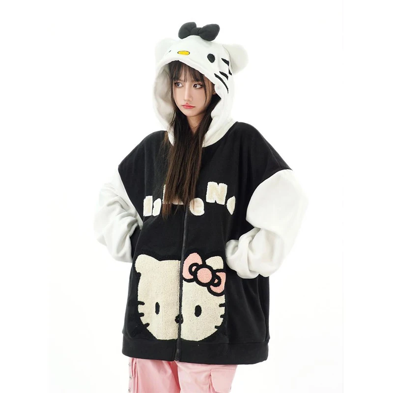 

Sanrio Hello Kitty Hot Style Hoodie Hooded Sweater Cartoon Loose Autumn and Winter Thicken Hooded Sweet Fresh Fashion Cardigan