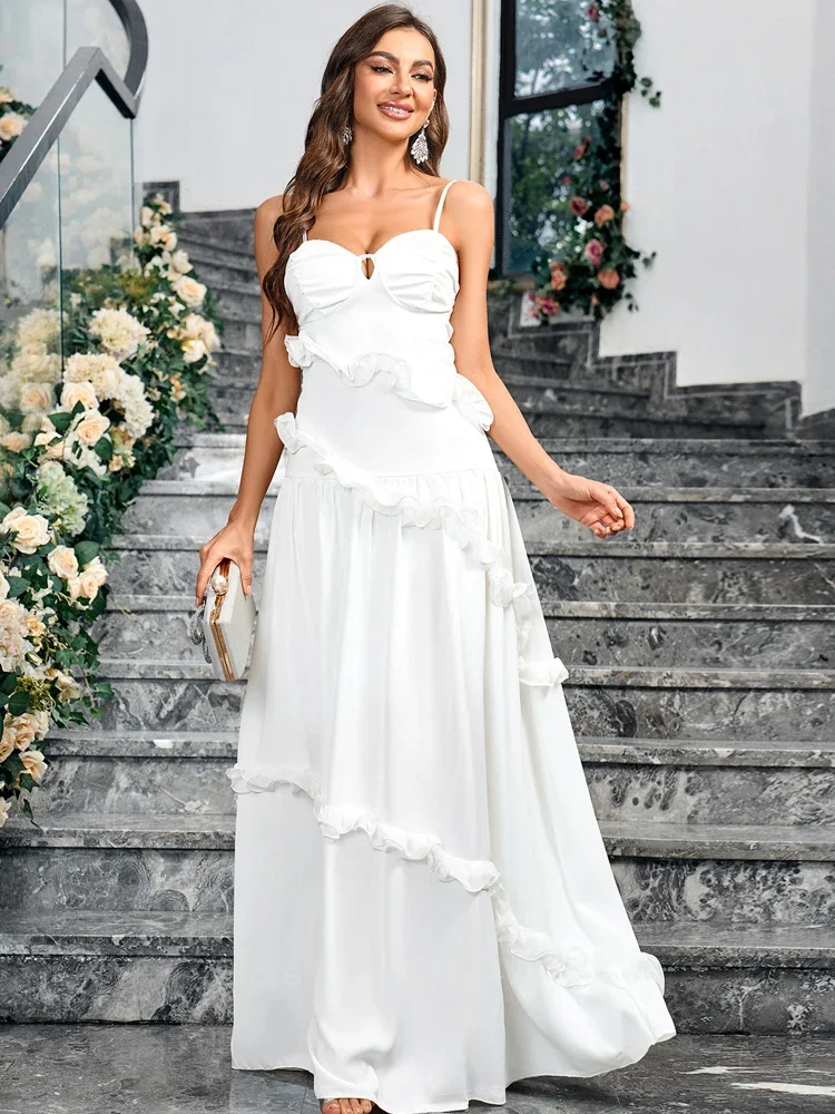 Сексуальное женское платье с глубоким V-образным вырезом Кружевное белое без