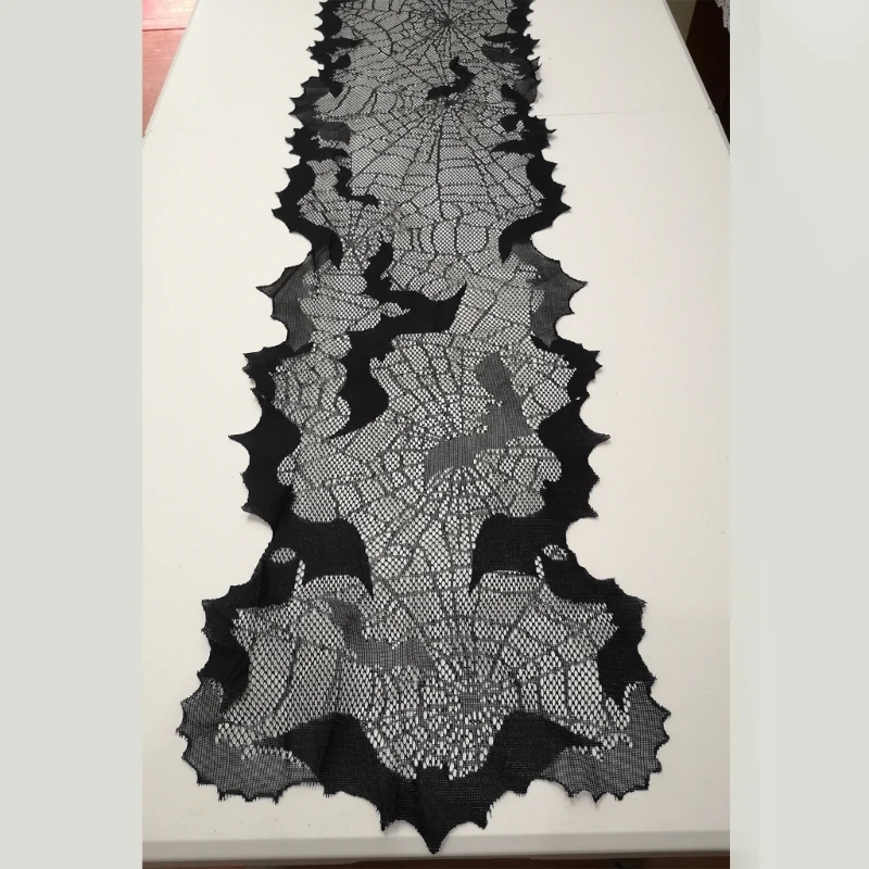 Дорожка для стола на Хэллоуин черная паутина и летучая мышь 13x68 дюймов