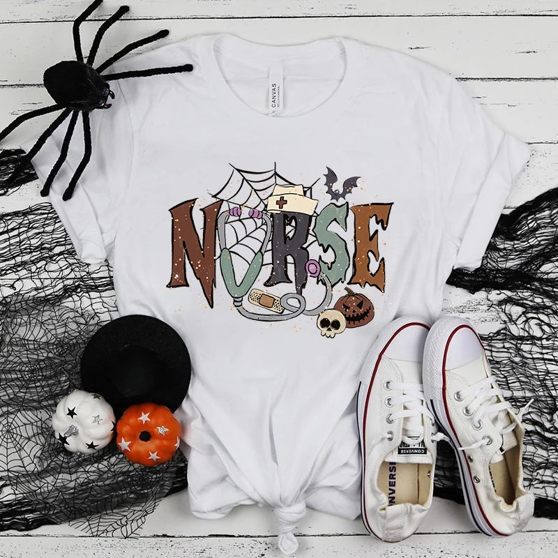 

(Футболка премиум-класса) крутая футболка для женщин: модные футболки для медсестры на Хэллоуин, Веселая футболка с цитатами для повседневной носки (быстрая доставка)